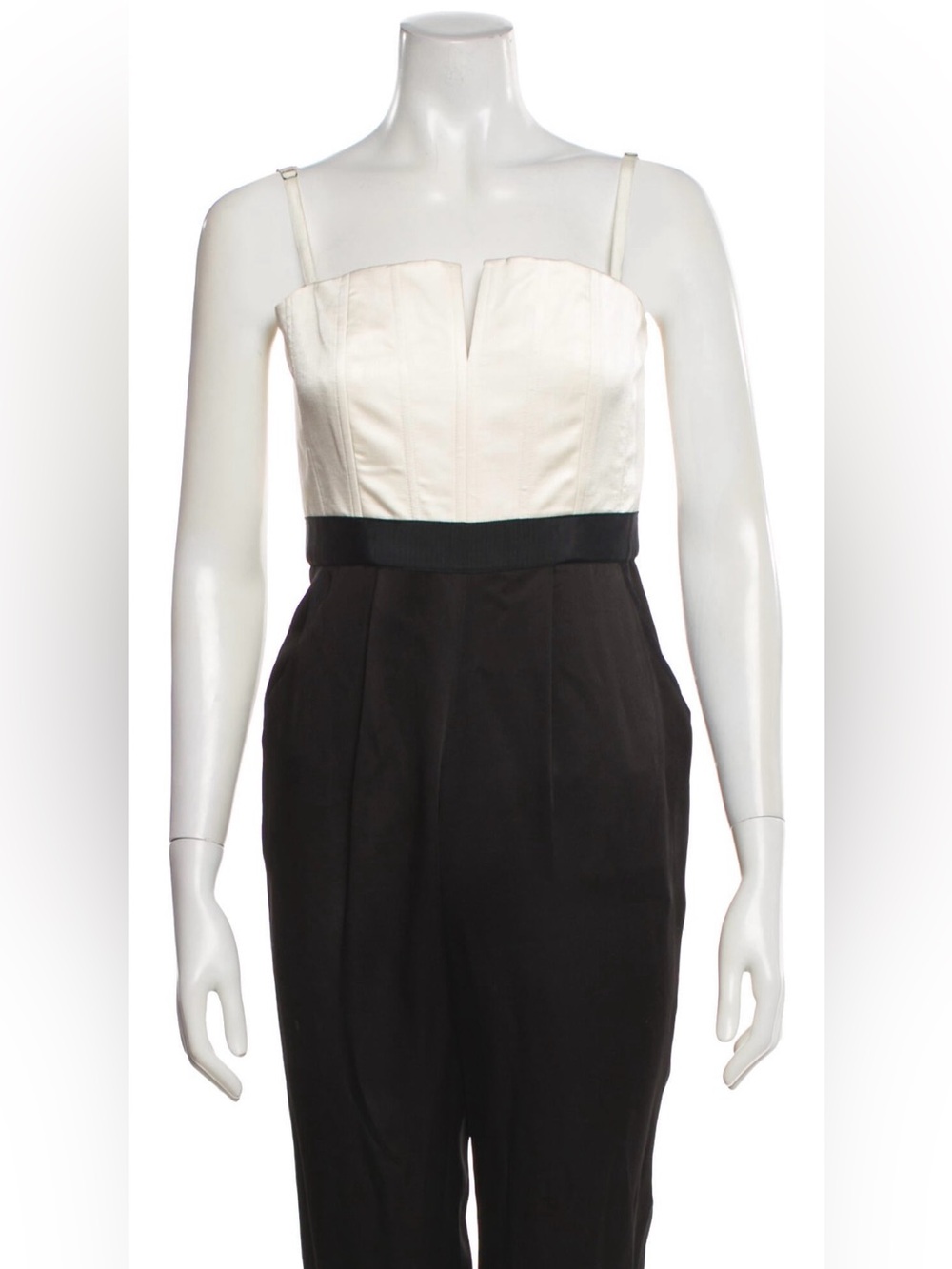 Alice + Olivia Corset Bustier Jumpsuit Size 2 Black Ivory Tuxedo Formal